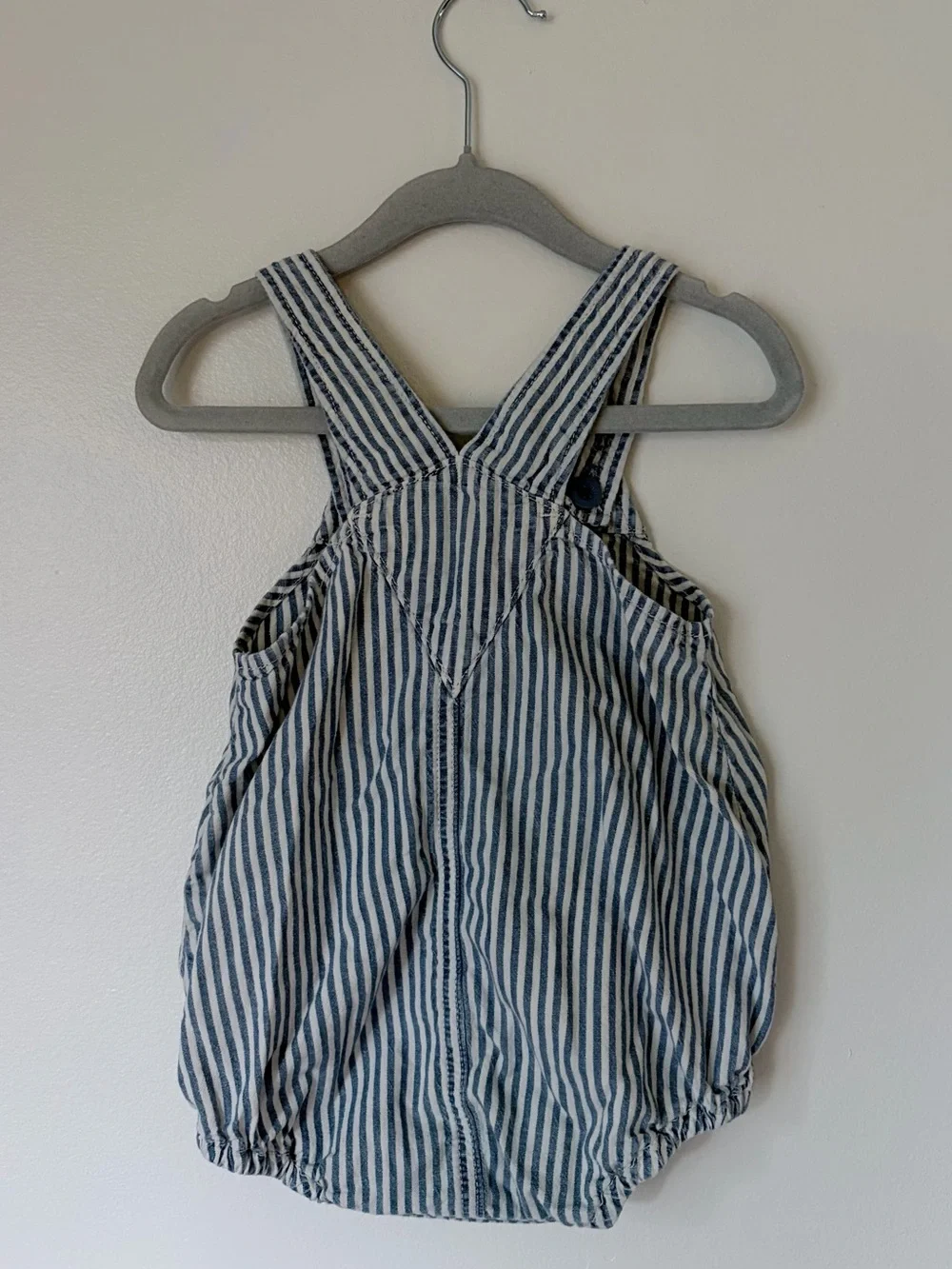 Gap Baby Denim Stripe Bear Pocket Bubble Overalls
